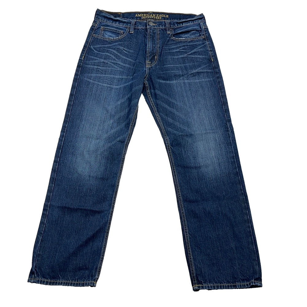 American Eagle Jeans Men 33x30 Relaxed Fit Straight Leg Faded Whiskers Baggy